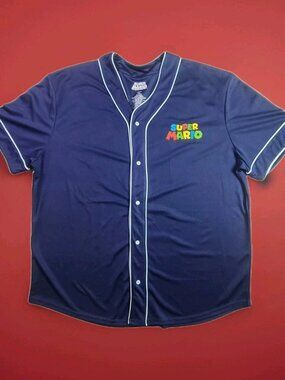 Super Mario Nintendo Character Men’s Baseball Jersey Navy Blue Size 2XL NWT